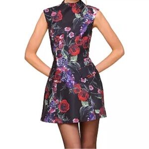 Floral Sleeveless Dress - Black and Red